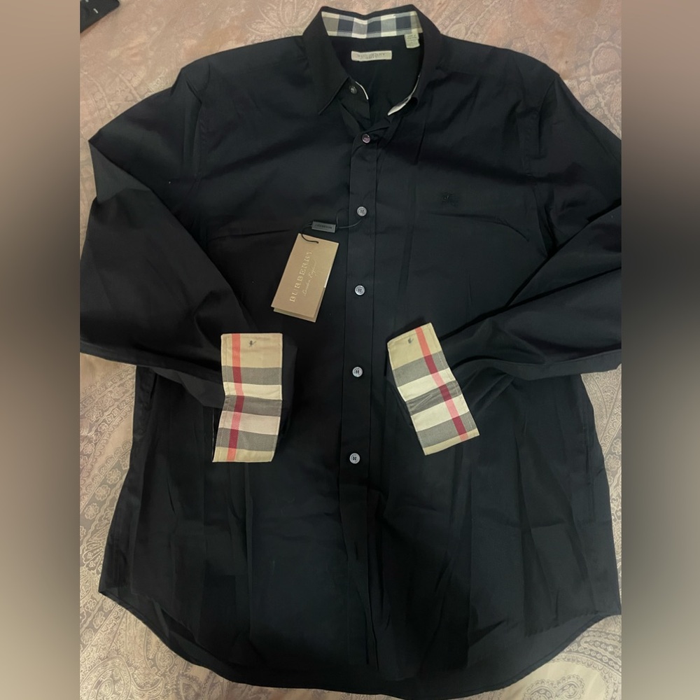 Burberry Men's Black Cotton Shirt Sz L - Picture 4 of 9